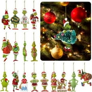 18Pcs Grinch Christmas Decorations - Hanging Ornament Christmas Tree Ornaments - Pendant Resin Green for Home Holiday Party